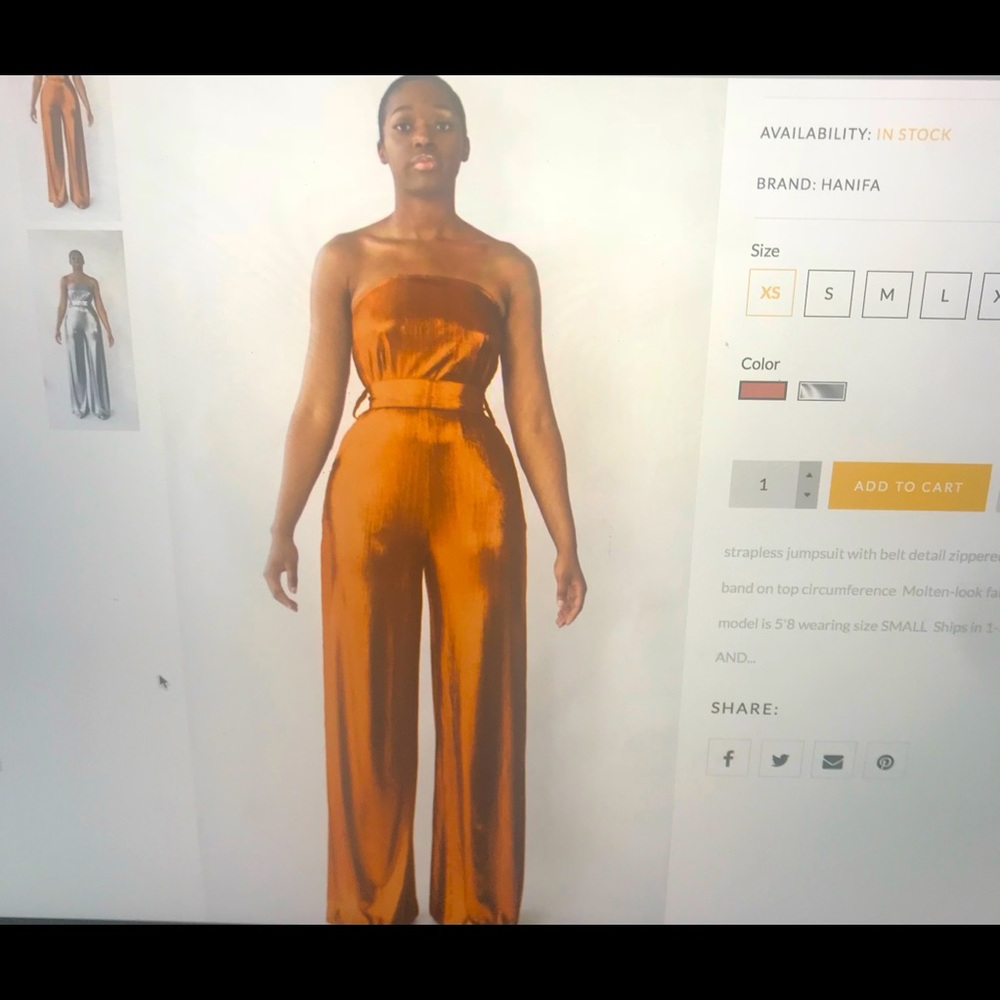 Metallic Orange Hanifa belted jumpsuit-small